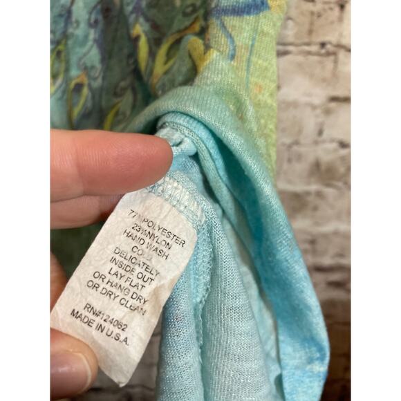 Studio Gem Q. Tunic Top Womens Large Turquoise Peacock Print Flowy Artsy Sequin - Picture 12 of 13